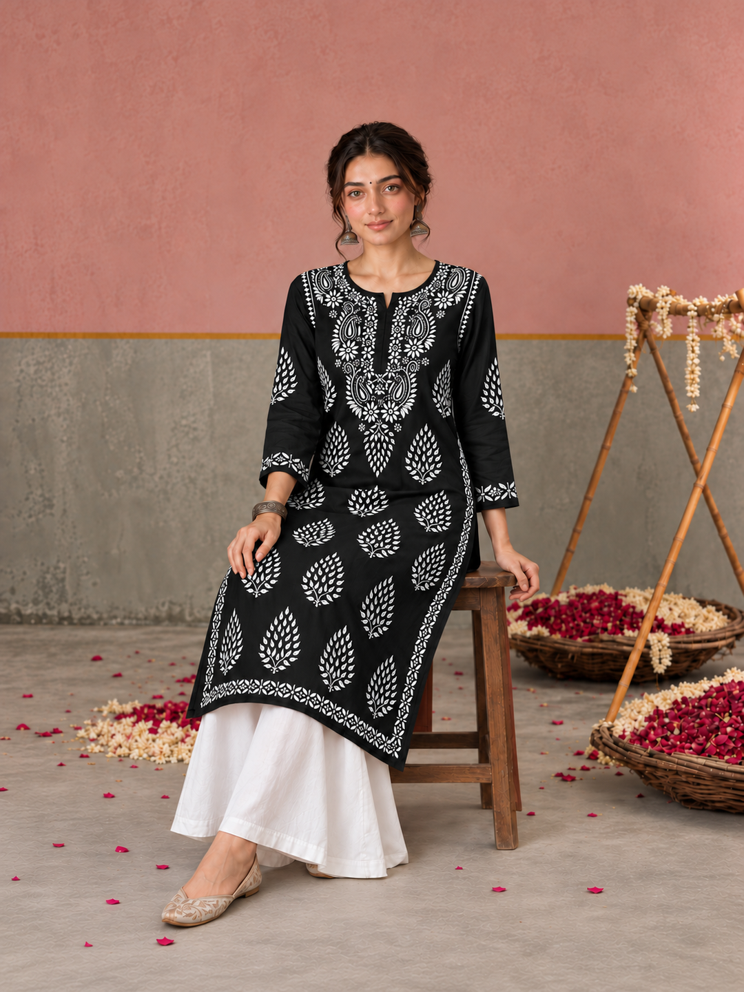 Nazm Chikankari Rayon Straight Kurta