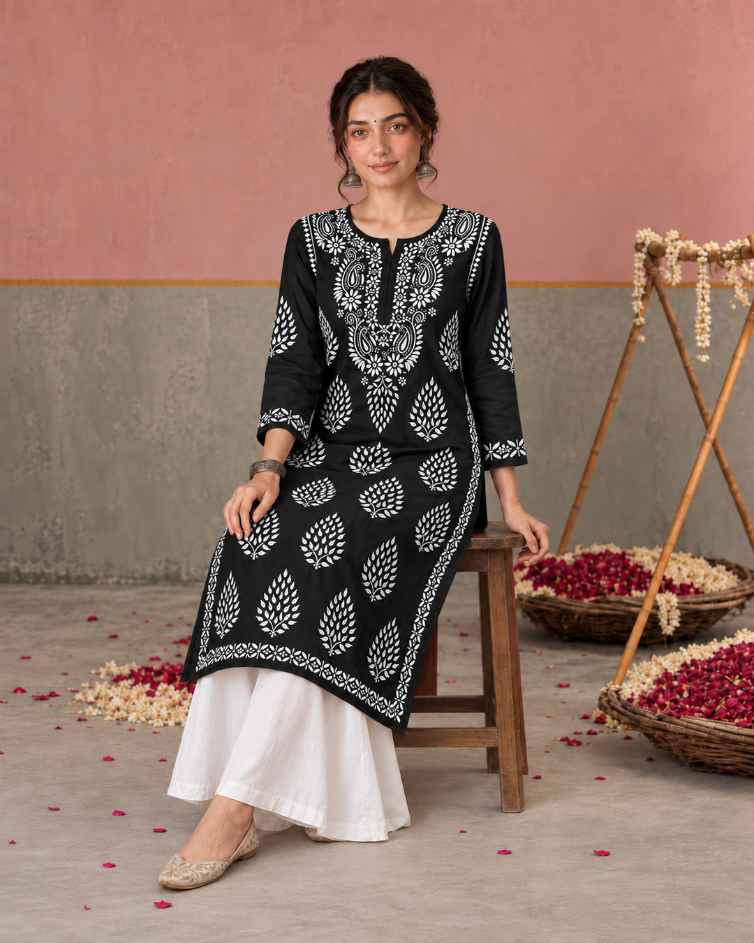 Nazm Chikankari Rayon Straight Kurta