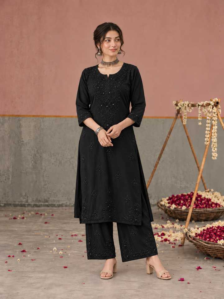 Avika Rayon Chikankari Mukaish Co-ord Set