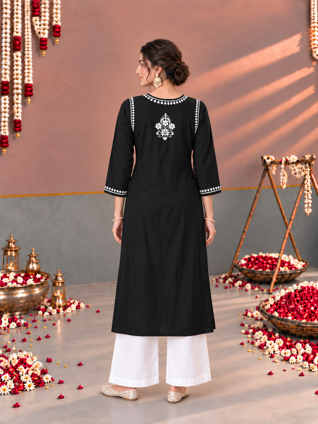 Sonia Chikankari Rayon Nyra-Cut Kurta