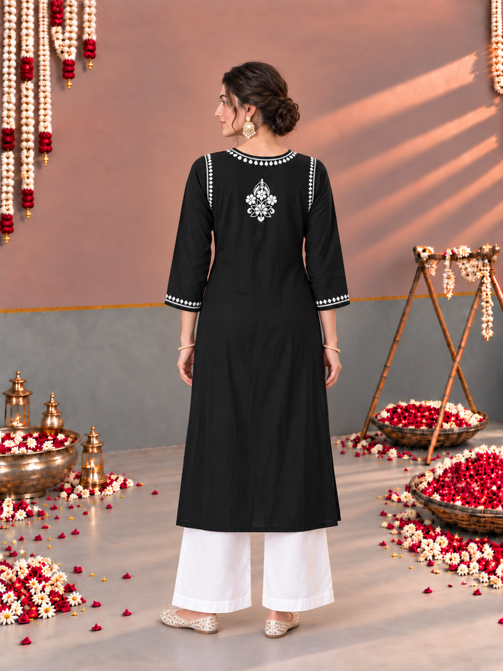 Sonia Chikankari Rayon Nyra-Cut Kurta