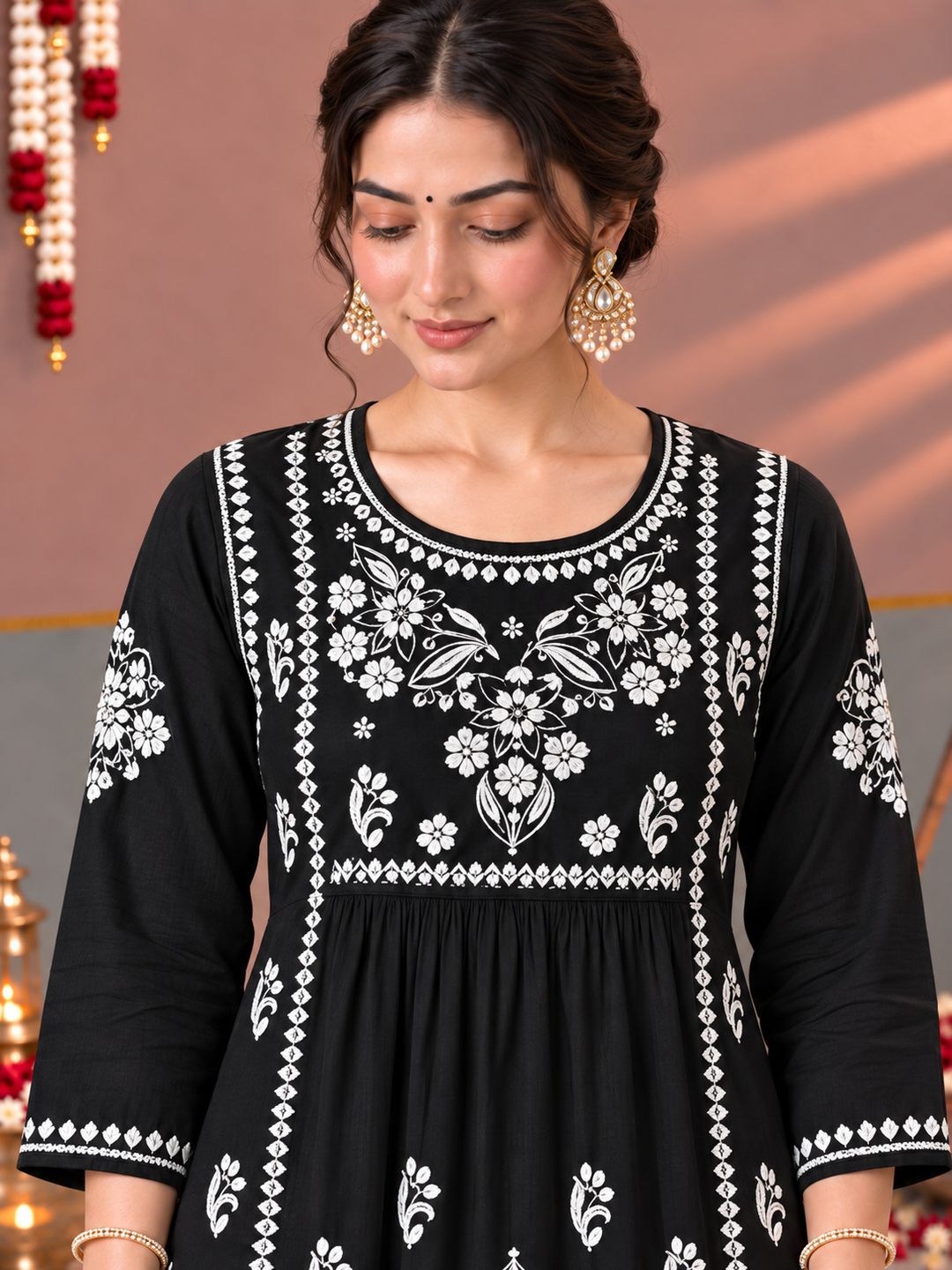 Sonia Chikankari Rayon Nyra-Cut Kurta