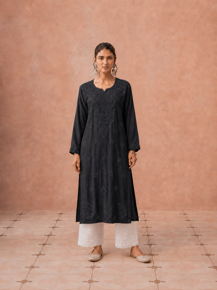 Moksha Rayon Chikankari Straight Kurta