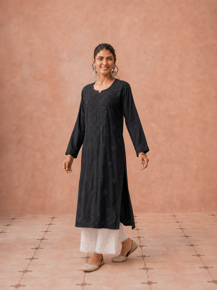 Moksha Rayon Chikankari Straight Kurta