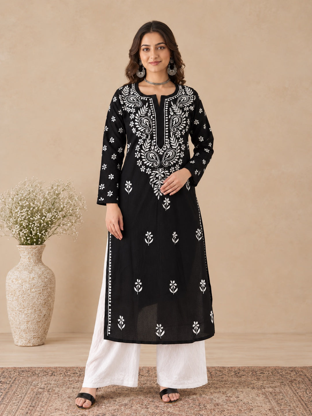 Lata Cotton Chikankari Basic Straight Kurta