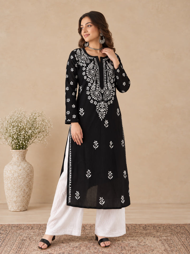 Lata Cotton Chikankari Basic Straight Kurta