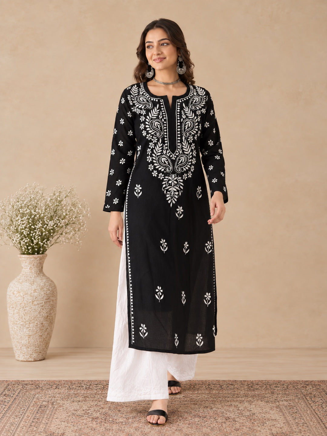 Lata Cotton Chikankari Basic Straight Kurta