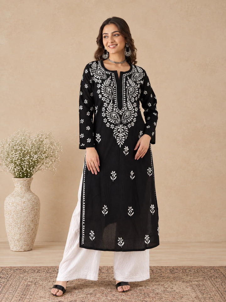 Lata Cotton Chikankari Basic Straight Kurta