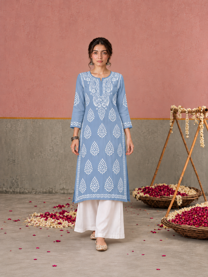 Nazm Chikankari Rayon Straight Kurta