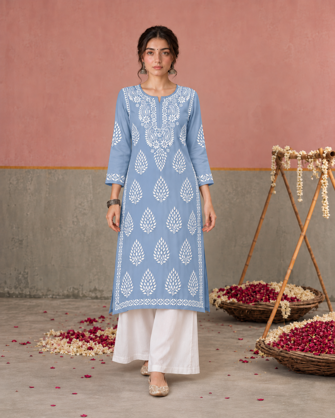 Nazm Chikankari Rayon Straight Kurta