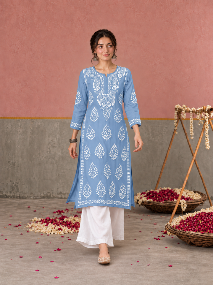 Nazm Chikankari Rayon Straight Kurta