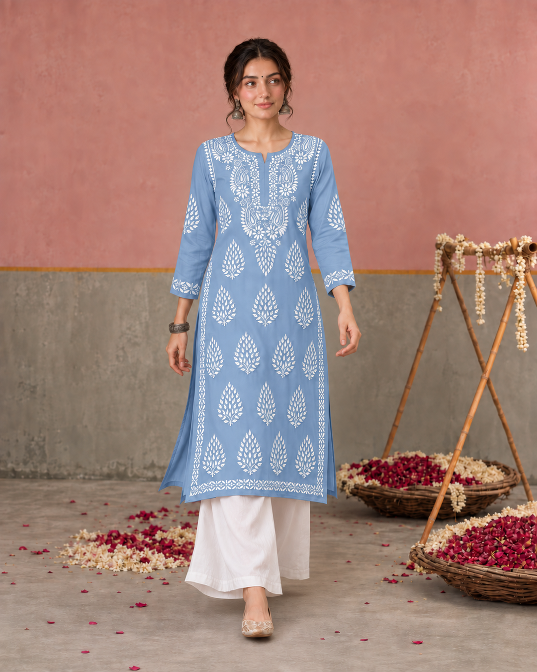 Nazm Chikankari Rayon Straight Kurta