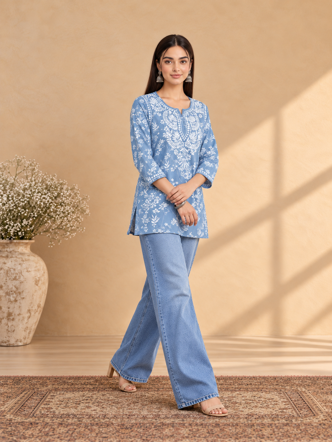 Zeba Chikankari Mulmul Short Kurti
