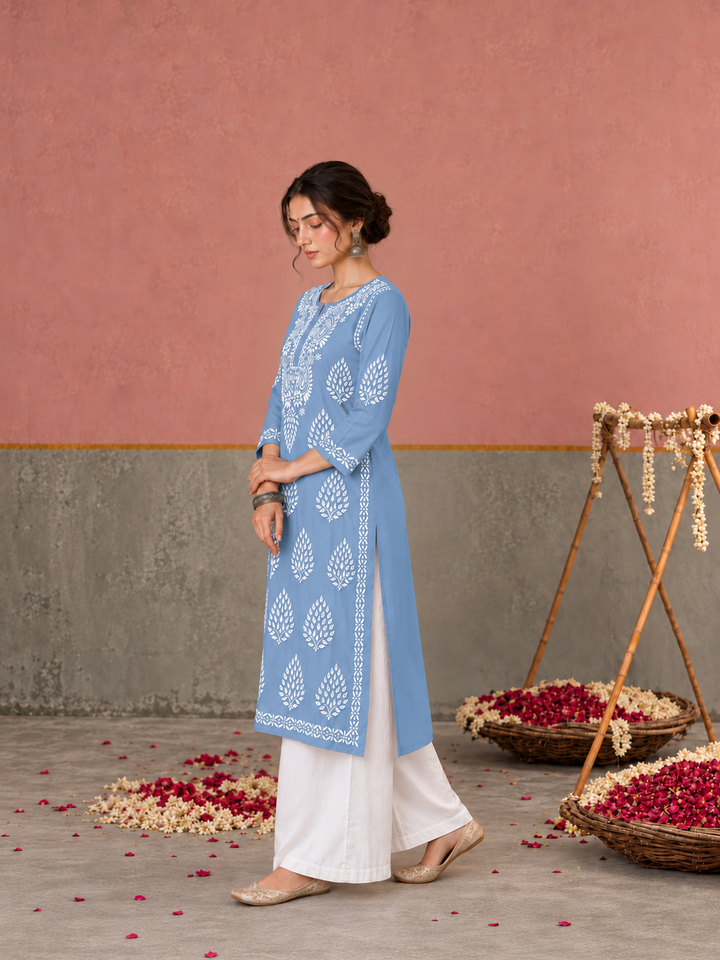 Nazm Chikankari Rayon Straight Kurta