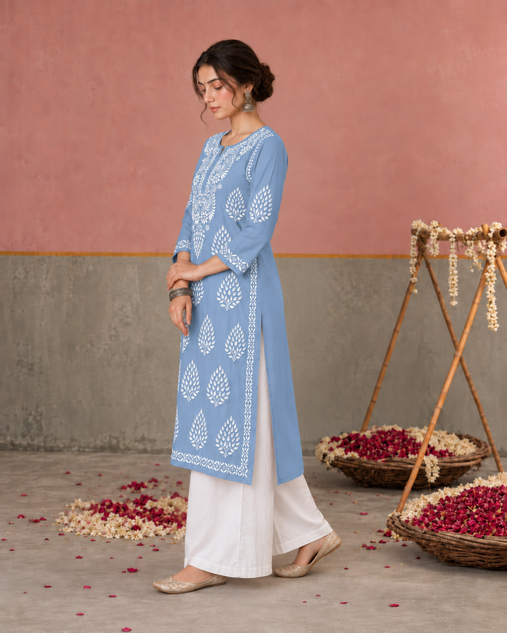 Nazm Chikankari Rayon Straight Kurta