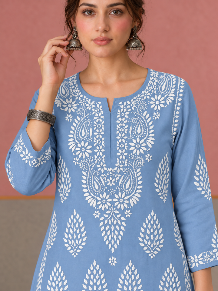Nazm Chikankari Rayon Straight Kurta