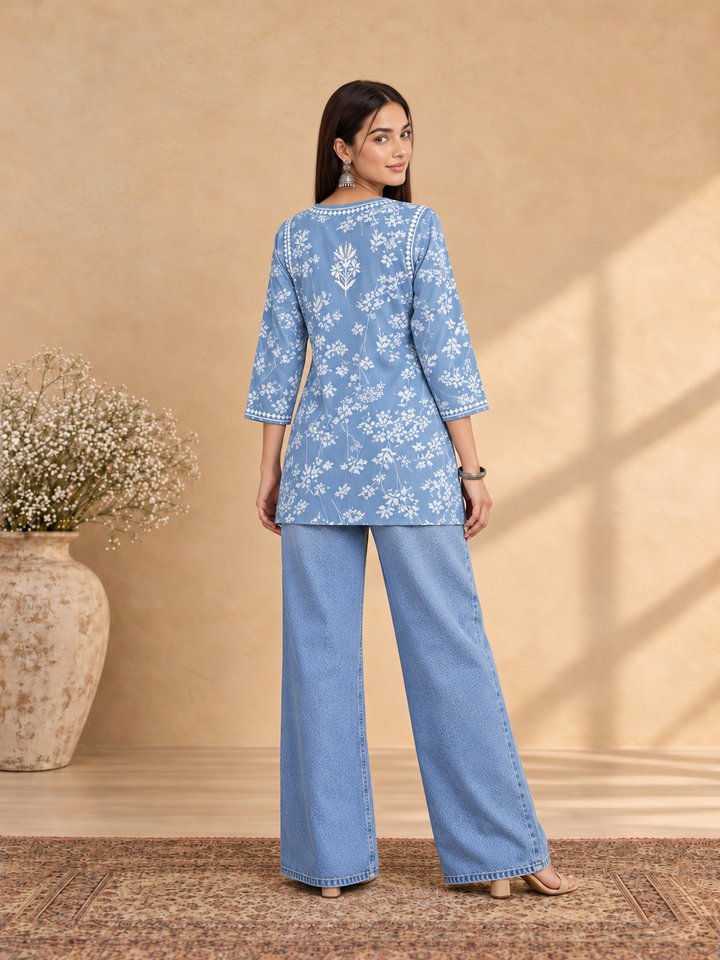 Zeba Chikankari Mulmul Short Kurti