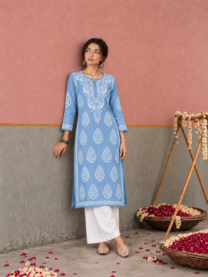 Nazm Chikankari Rayon Straight Kurta