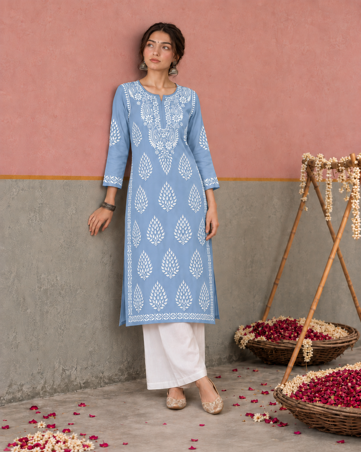 Nazm Chikankari Rayon Straight Kurta