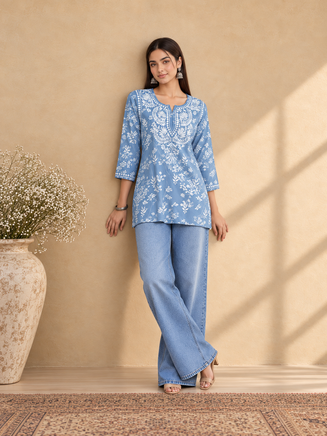 Zeba Chikankari Mulmul Short Kurti