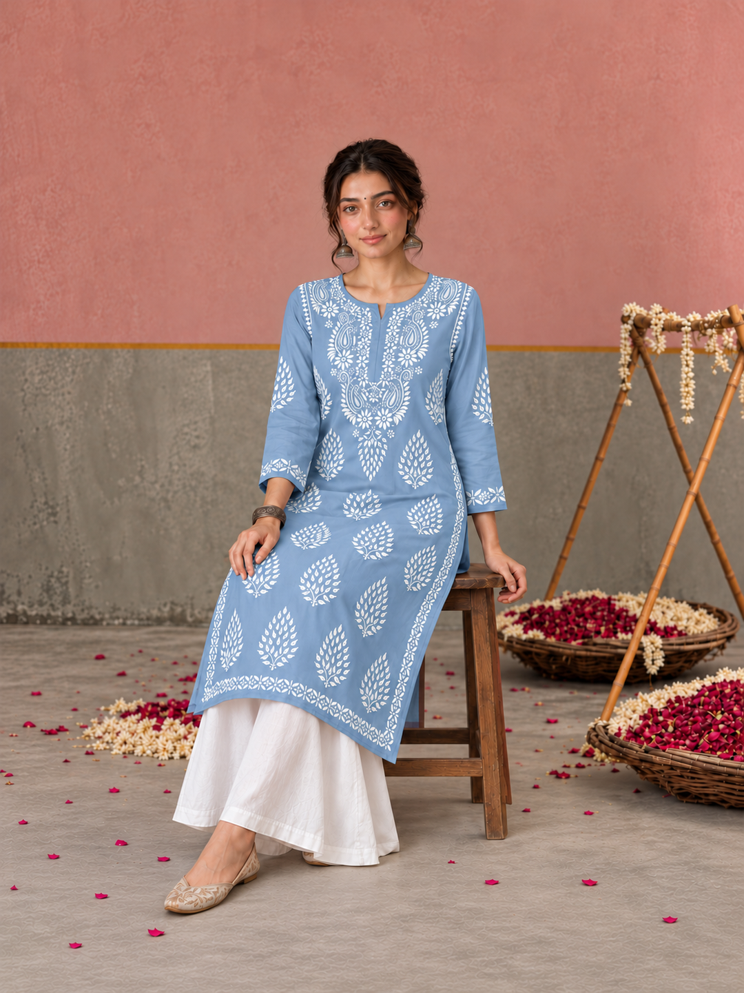 Nazm Chikankari Rayon Straight Kurta