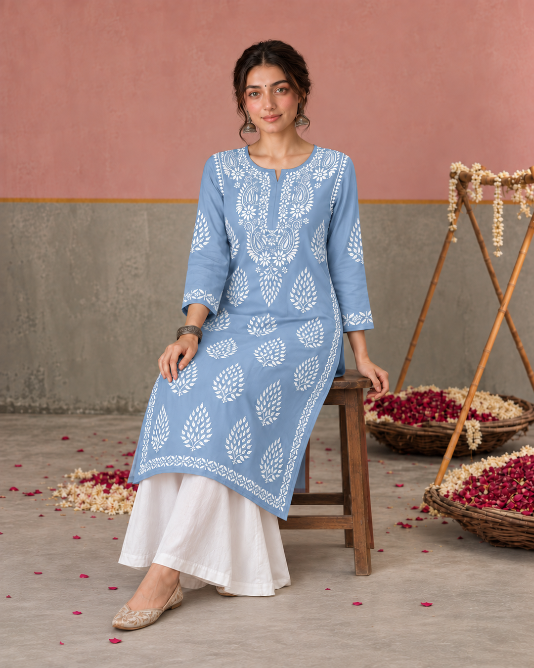Nazm Chikankari Rayon Straight Kurta