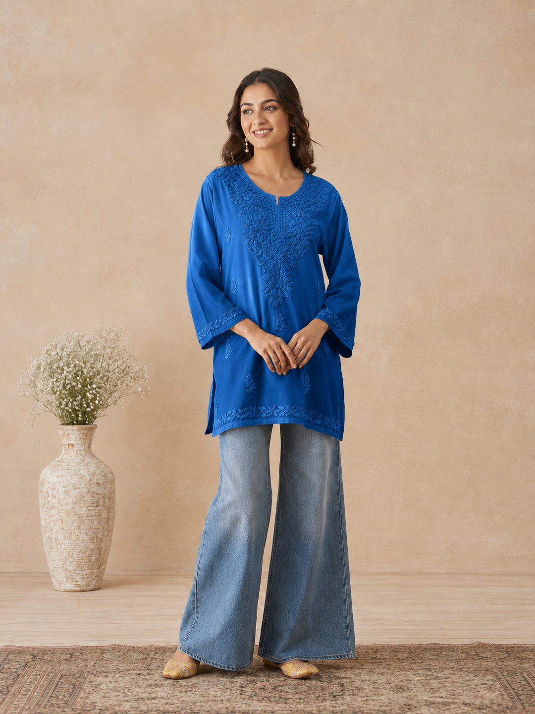 Ishara Modal Chikankari Ombre Short Kurti