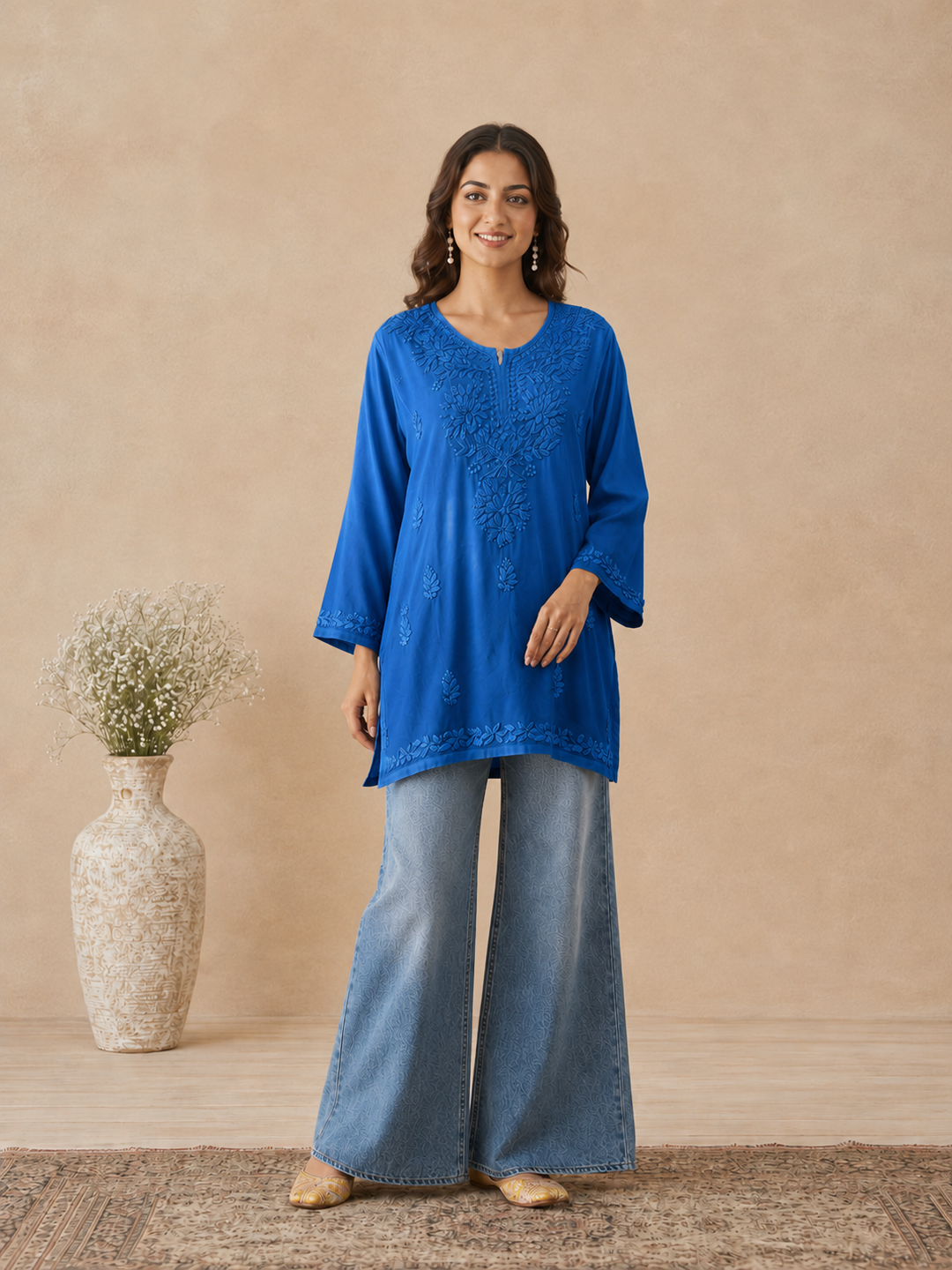 Ishara Modal Chikankari Ombre Short Kurti