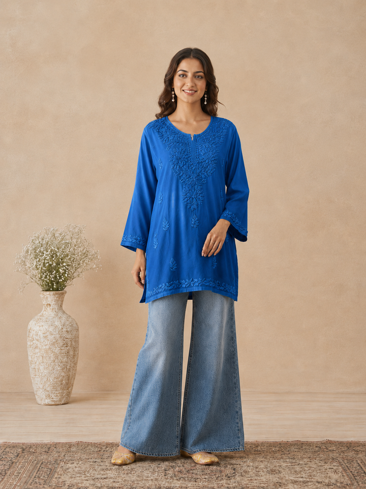 Ishara Modal Chikankari Ombre Short Kurti
