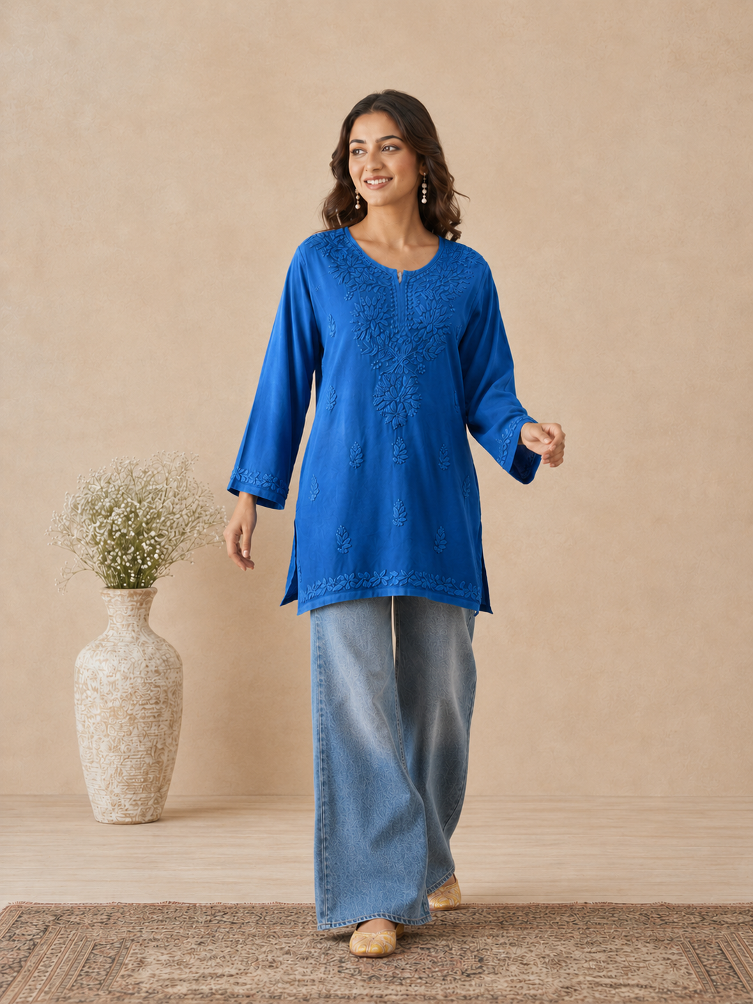Ishara Modal Chikankari Ombre Short Kurti