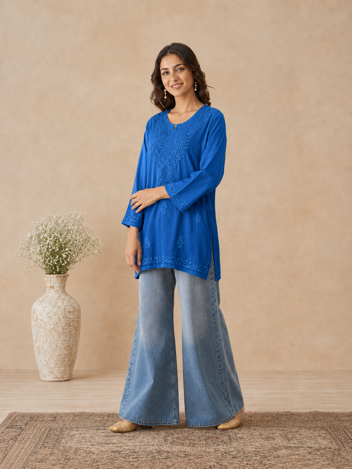 Ishara Modal Chikankari Ombre Short Kurti