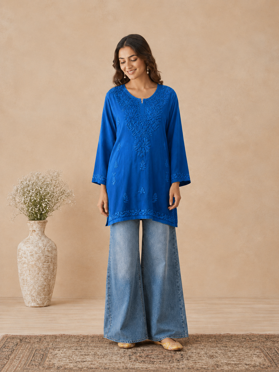 Ishara Modal Chikankari Ombre Short Kurti