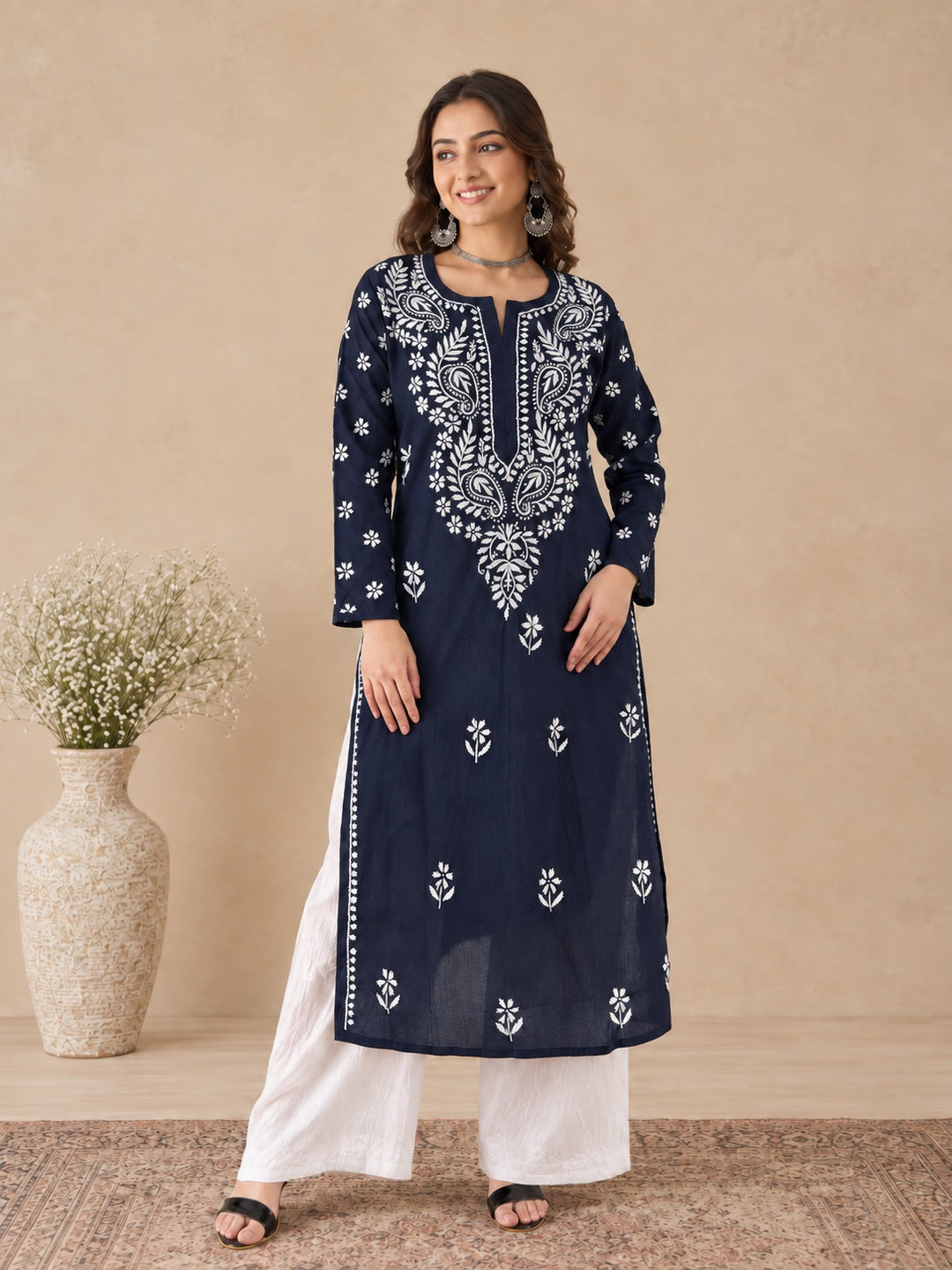Lata Cotton Chikankari Basic Straight Kurta