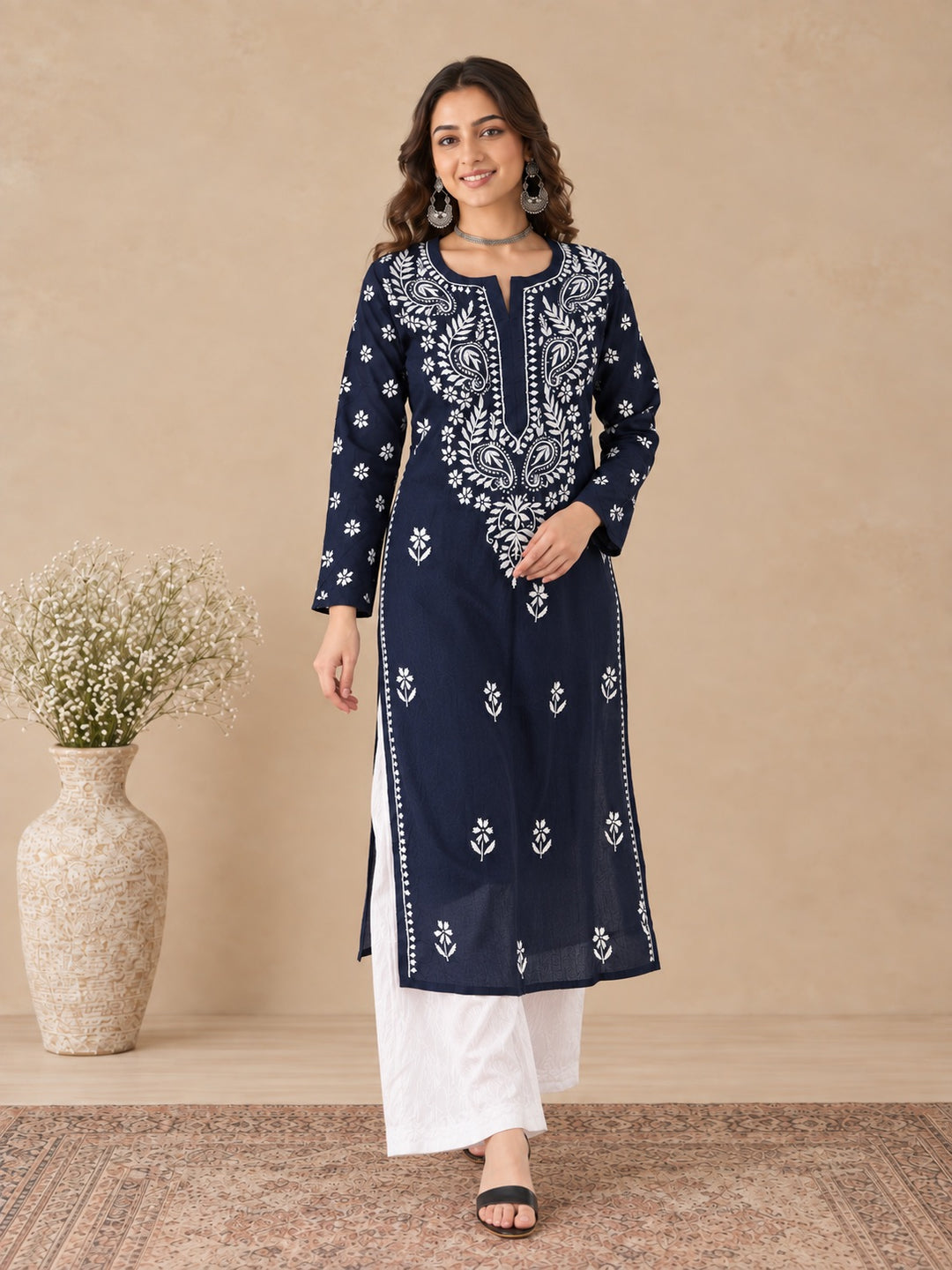 Lata Cotton Chikankari Basic Straight Kurta