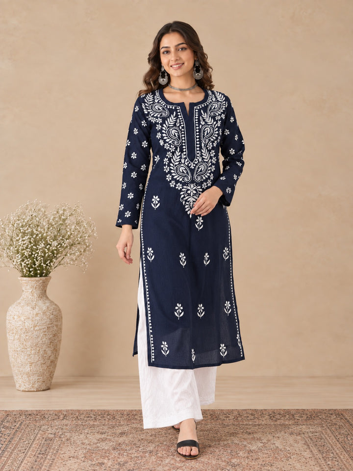 Lata Cotton Chikankari Basic Straight Kurta