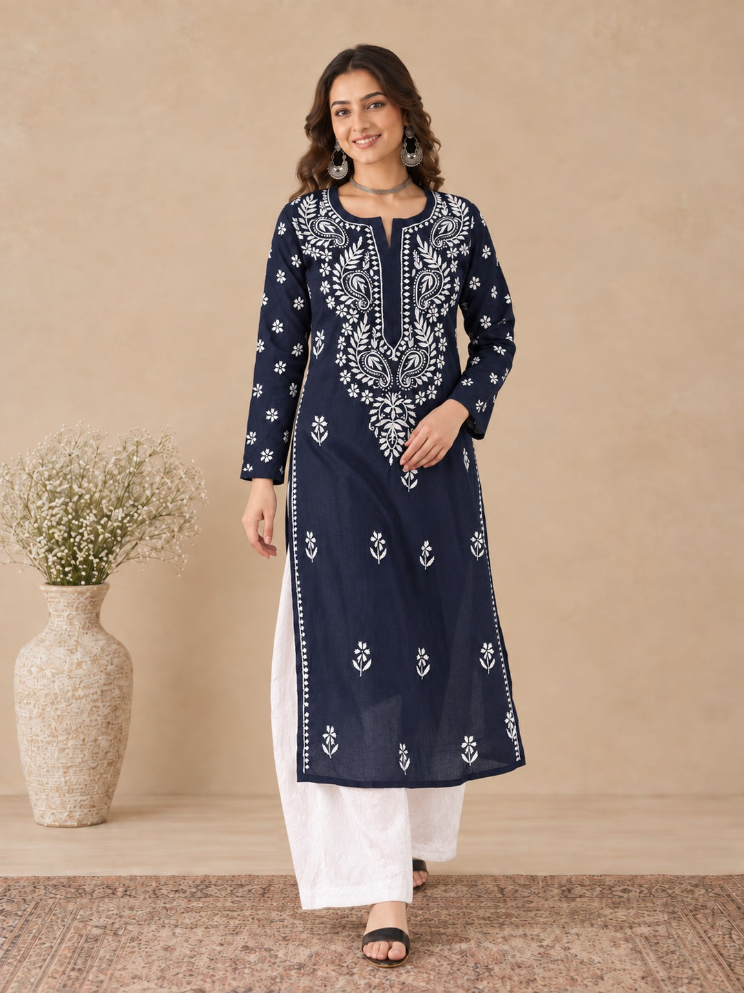 Lata Cotton Chikankari Basic Straight Kurta