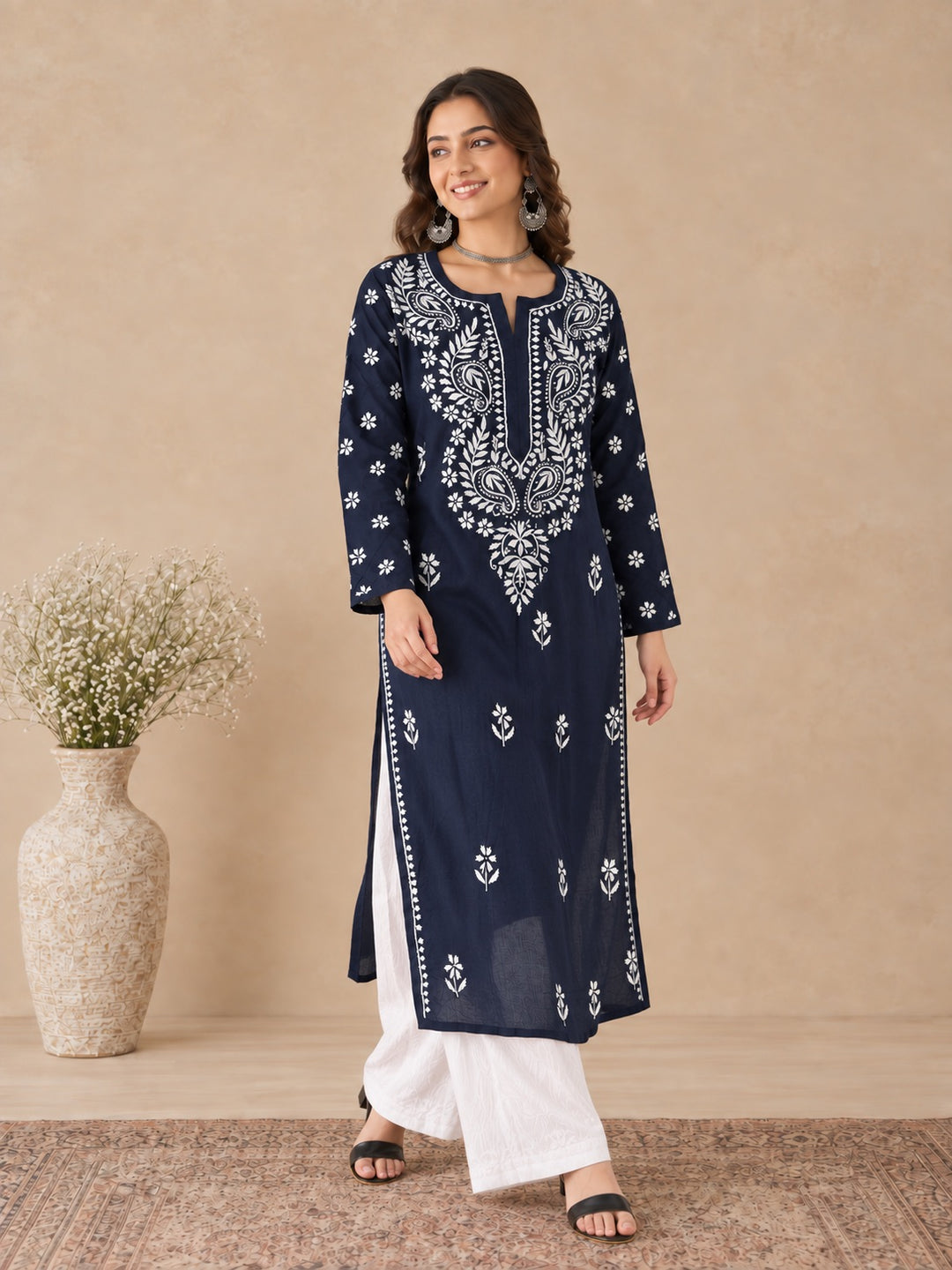 Lata Cotton Chikankari Basic Straight Kurta