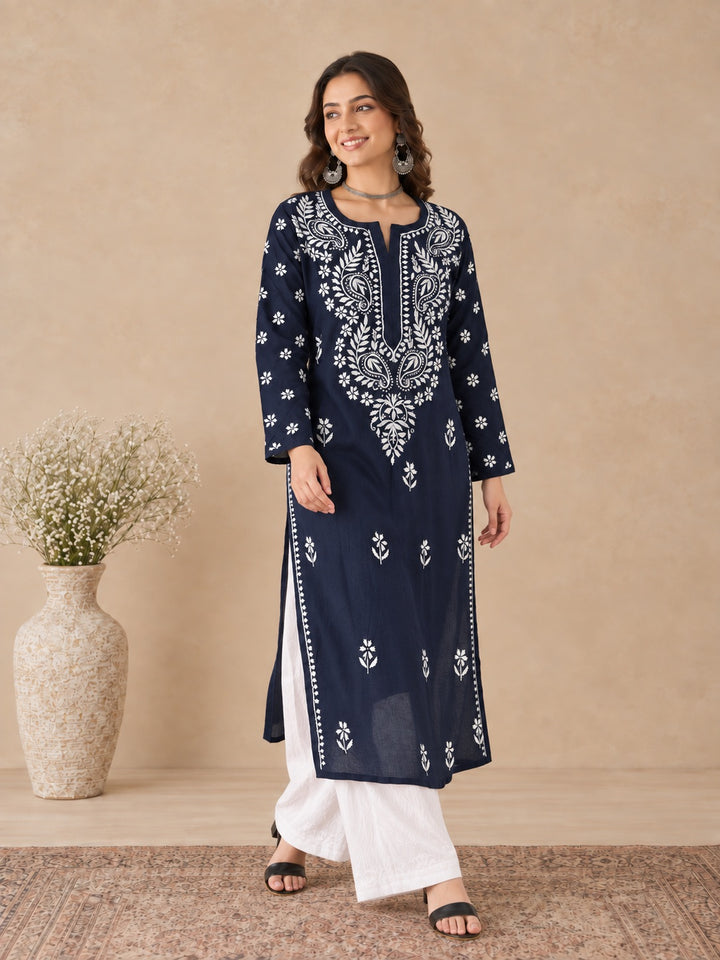 Lata Cotton Chikankari Basic Straight Kurta