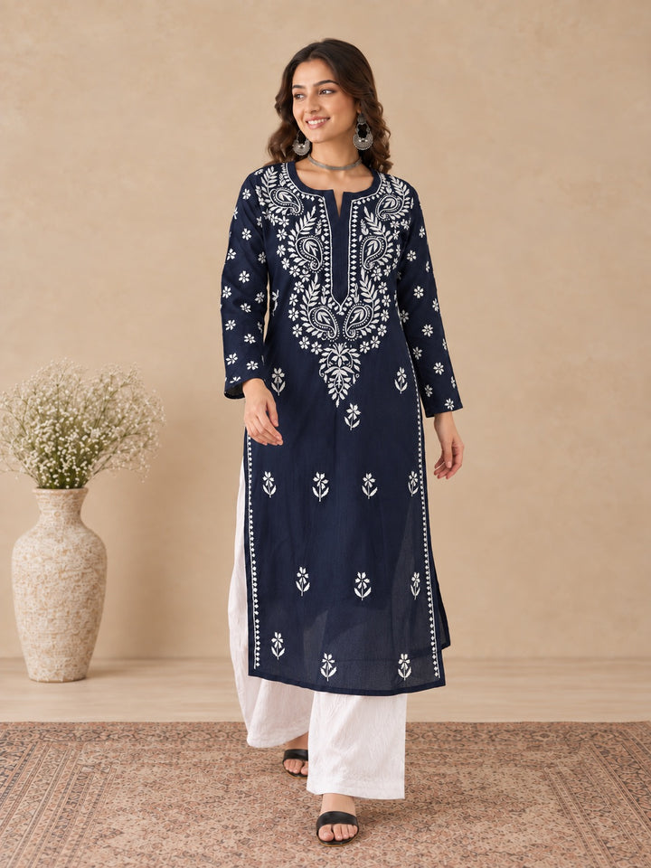 Lata Cotton Chikankari Basic Straight Kurta