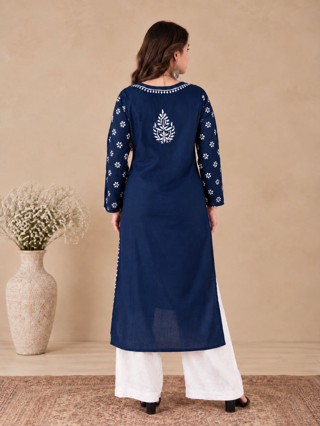 Lata Cotton Chikankari Basic Straight Kurta
