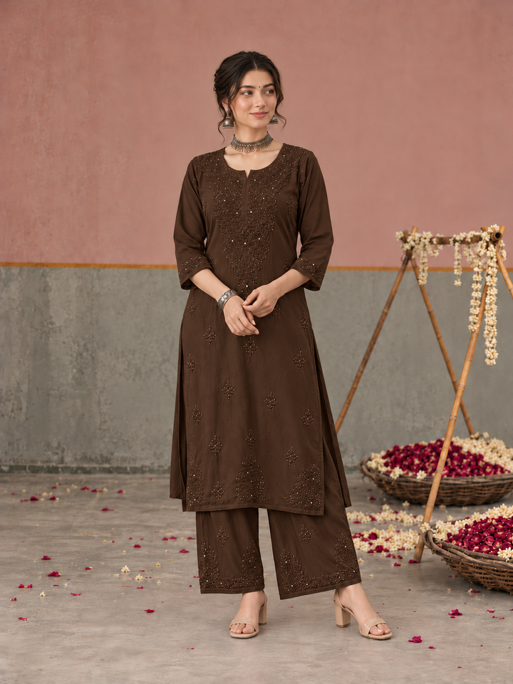Avika Rayon Chikankari Mukaish Co-ord Set