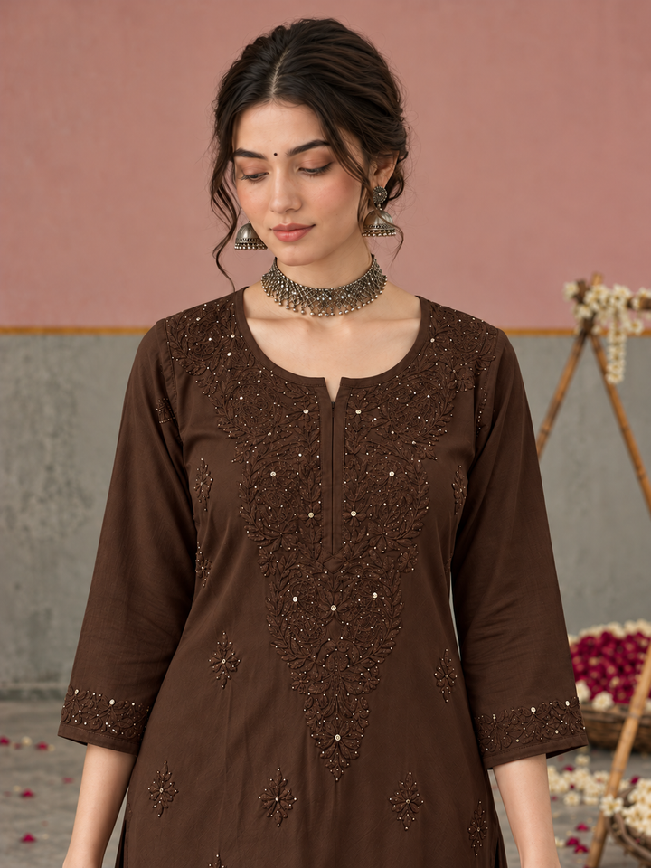 Avika Rayon Chikankari Mukaish Co-ord Set