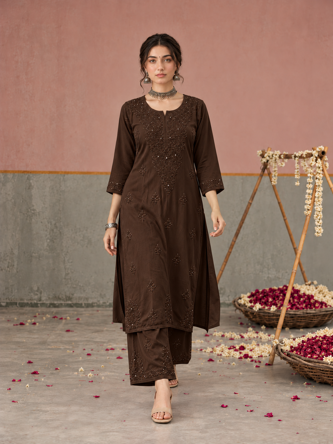 Avika Rayon Chikankari Mukaish Co-ord Set