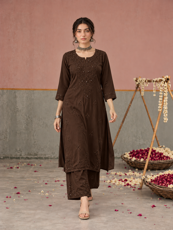 Avika Rayon Chikankari Mukaish Co-ord Set