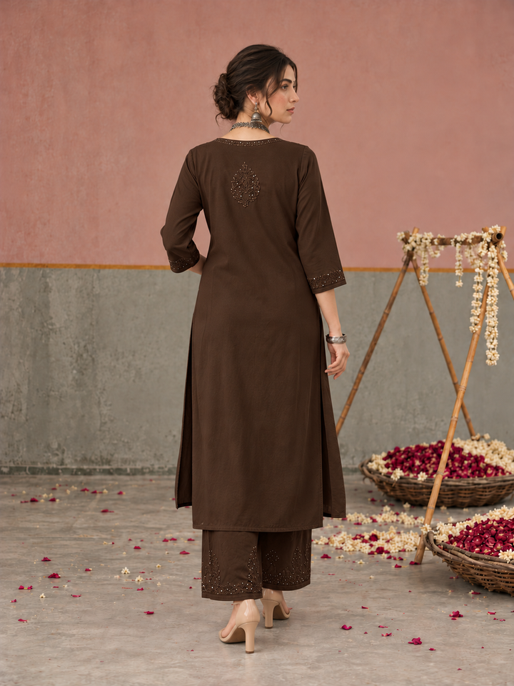Avika Rayon Chikankari Mukaish Co-ord Set