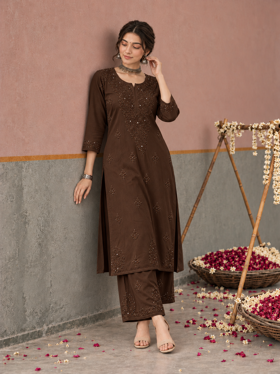 Avika Rayon Chikankari Mukaish Co-ord Set