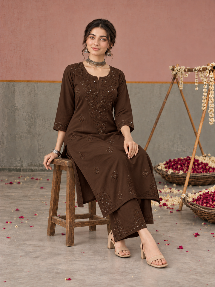 Avika Rayon Chikankari Mukaish Co-ord Set