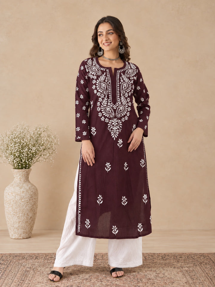 Lata Cotton Chikankari Basic Straight Kurta