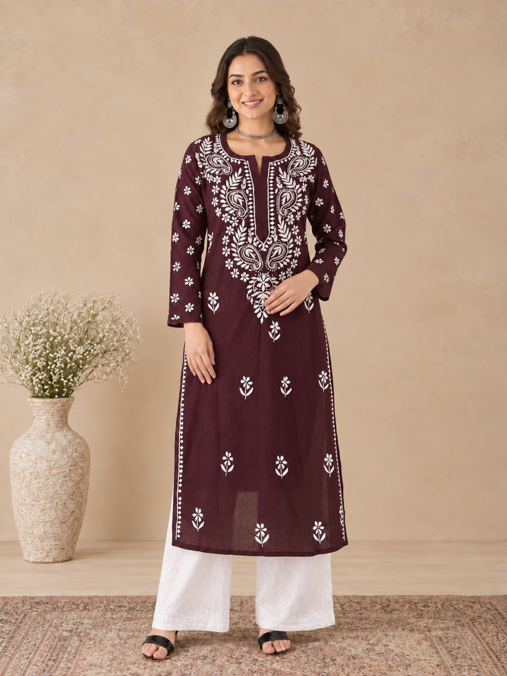 Lata Cotton Chikankari Basic Straight Kurta