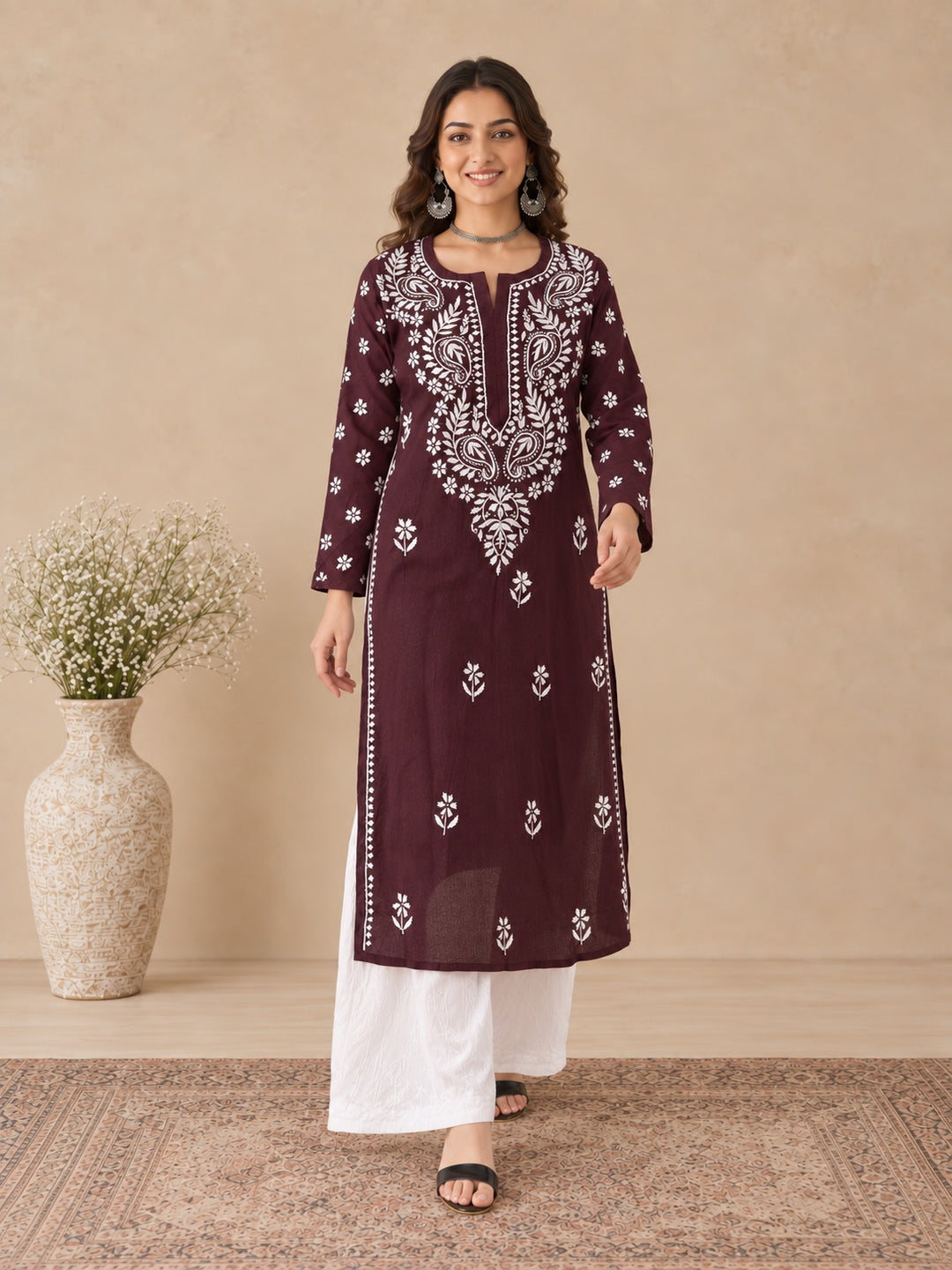 Lata Cotton Chikankari Basic Straight Kurta